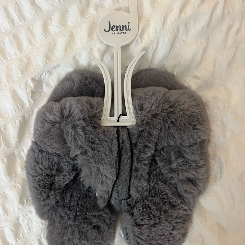 Gray Kids Furry Slippers